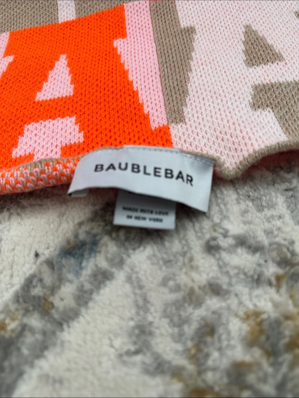 Baublebar initial A-Pattern Knit Throw Blanket in Orange, Pink & Taupe